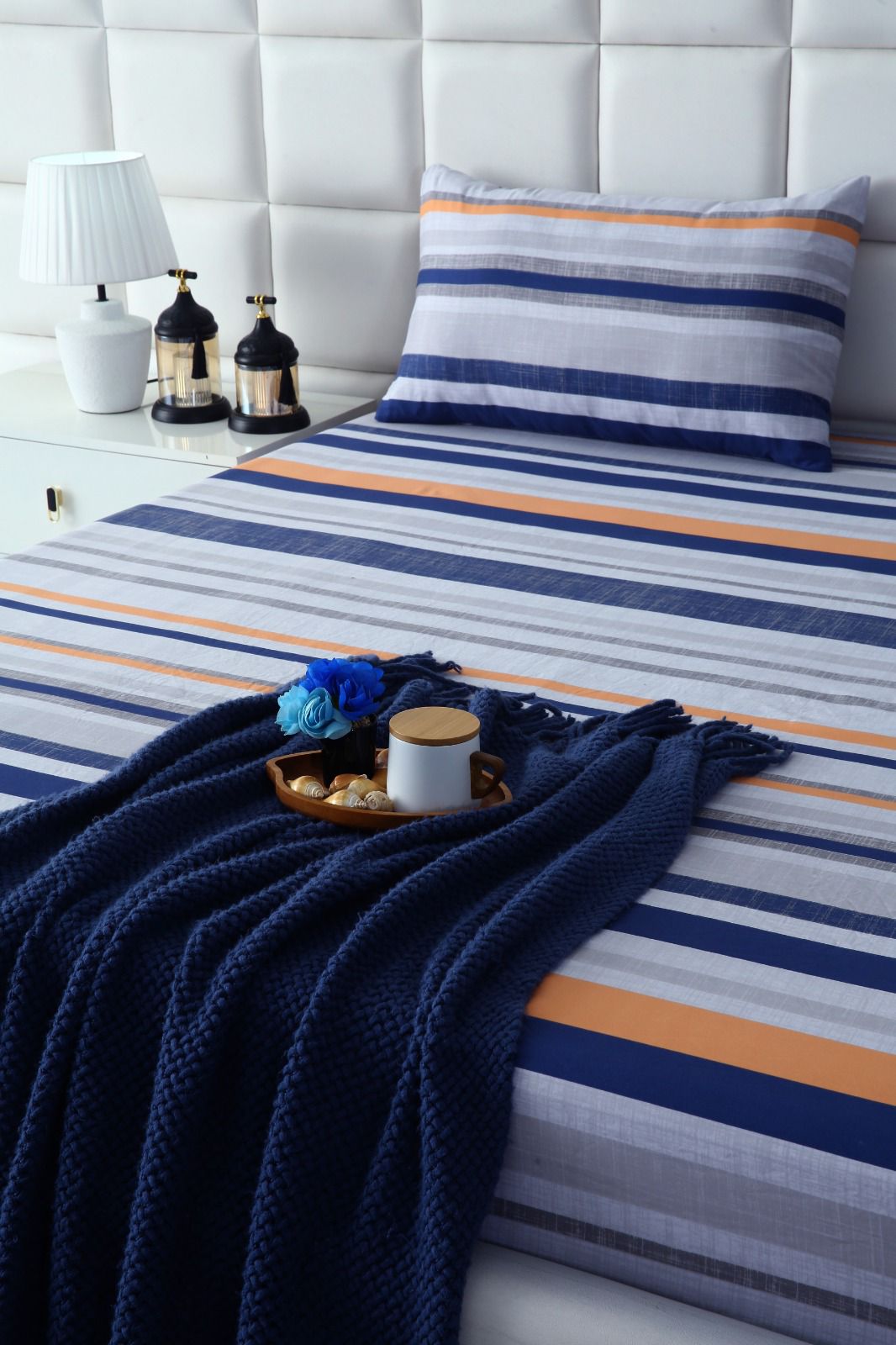 Fitted Bed Sheet-Multi Bands Fitted Sheets Apricot