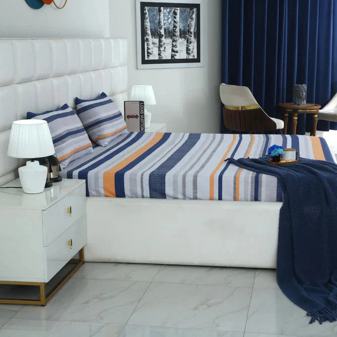 2Pcs Single Bed Sheet-Multi Bands single bed sheet Apricot