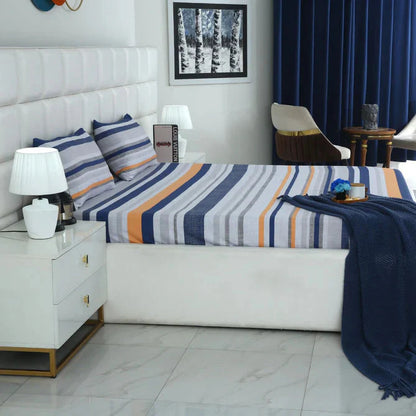 2Pcs Single Bed Sheet-Multi Bands single bed sheet Apricot