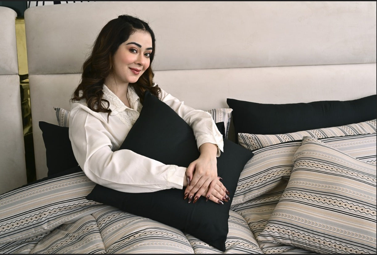 8 PCs Winter Razai Set-Bohemian Tufted Comforters Apricot