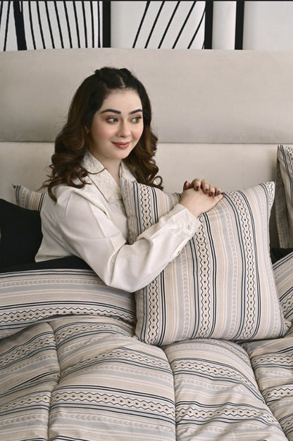 8 PCs Winter Razai Set-Bohemian Tufted Comforters Apricot