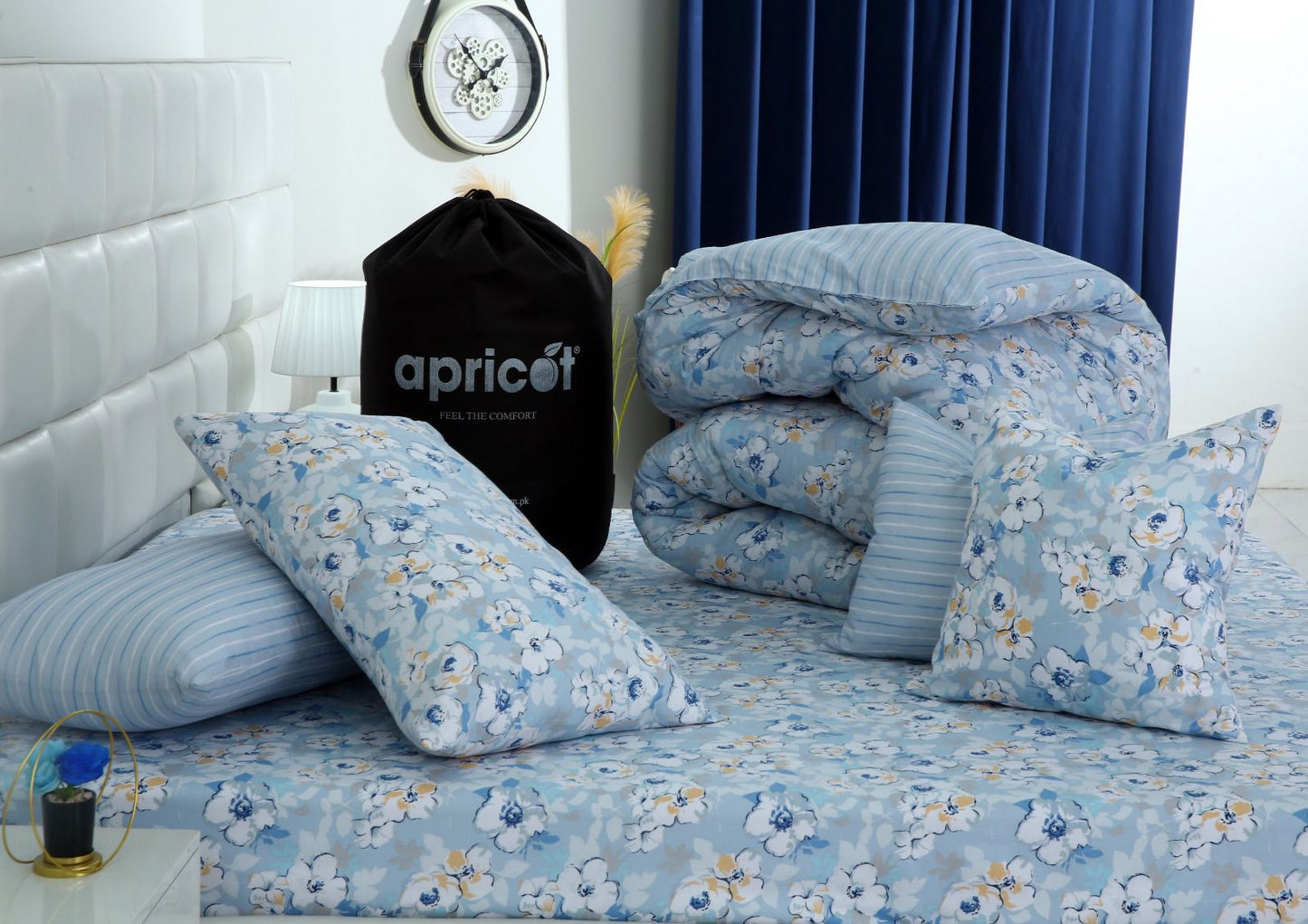 8 PCs Winter Razai Set-Pastel Petals Comforters Apricot