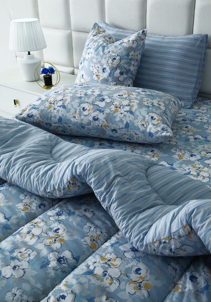 8 PCs Winter Razai Set-Pastel Petals Comforters Apricot