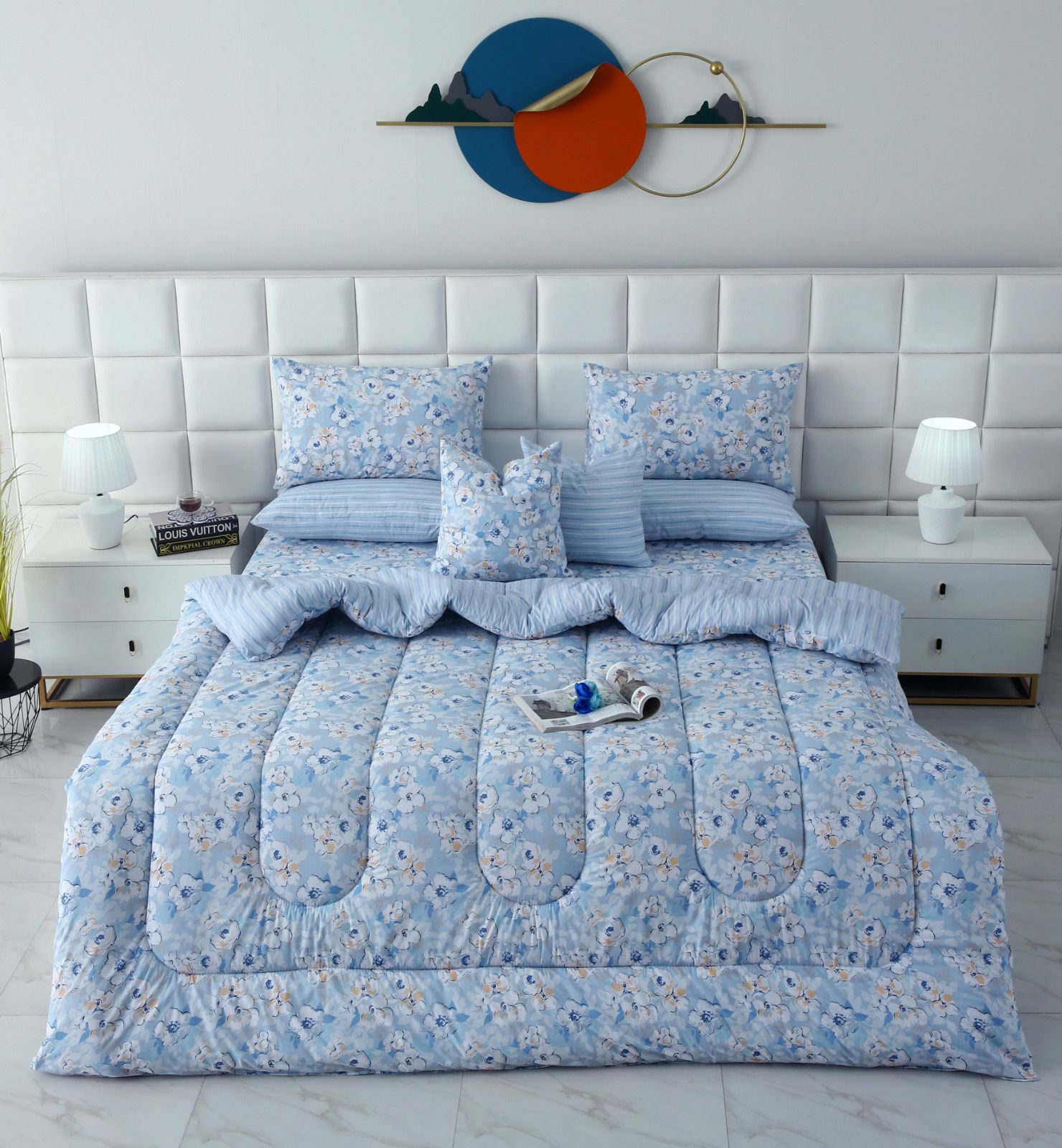 8 PCs Winter Razai Set-Pastel Petals Comforters Apricot