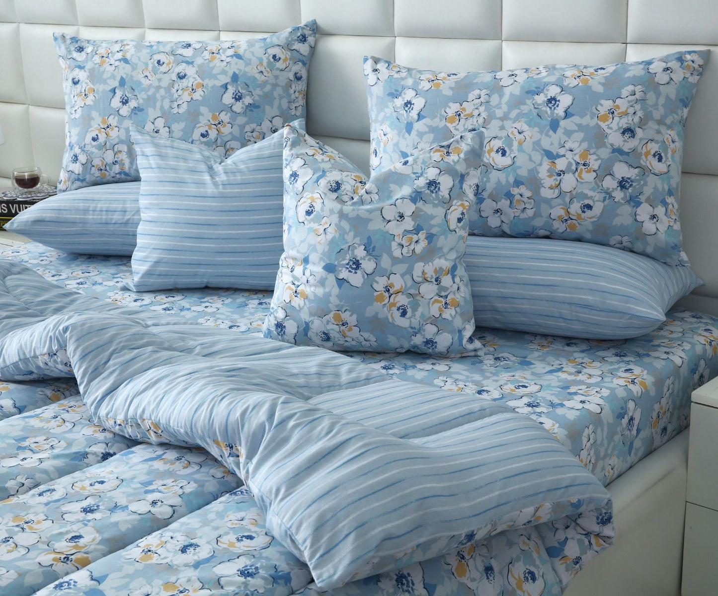 8 PCs Winter Razai Set-Pastel Petals Comforters Apricot