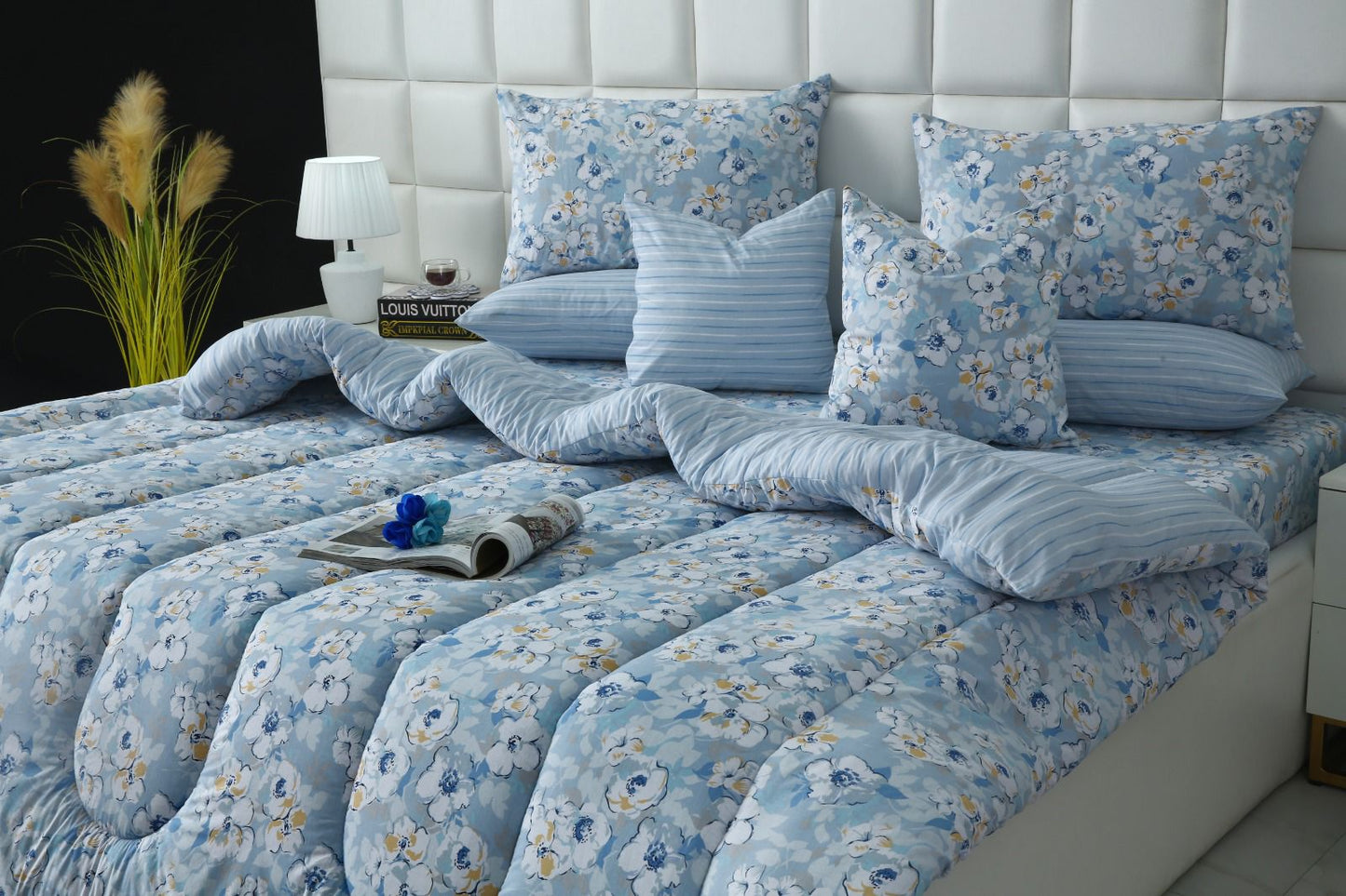 8 PCs Winter Razai Set-Pastel Petals Comforters Apricot