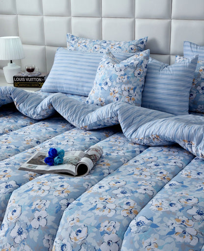 8 PCs Winter Razai Set-Pastel Petals Comforters Apricot