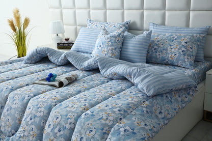 8 PCs Winter Razai Set-Pastel Petals Comforters Apricot