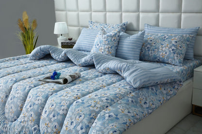 8 PCs Winter Razai Set-Pastel Petals Comforters Apricot