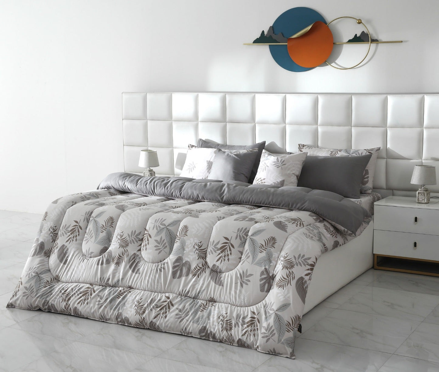 8 PCs Winter Razai Set-Leaf Style(With Grey Reverse) Comforters Apricot