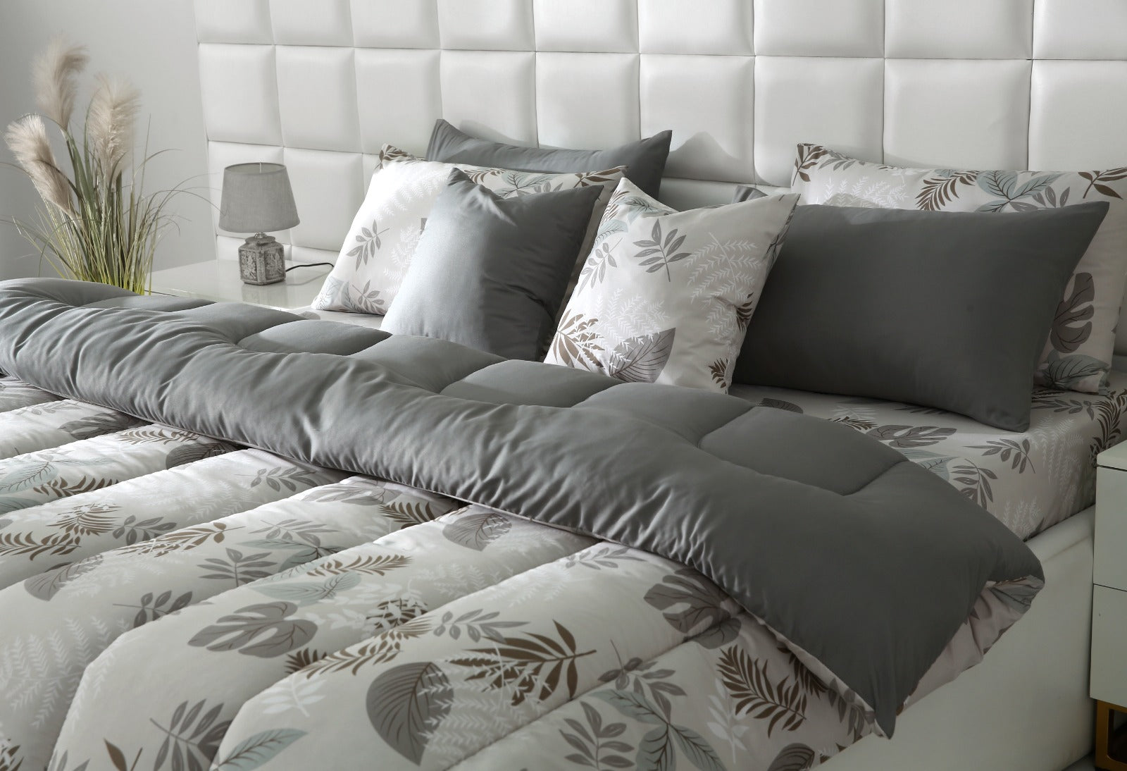 8 PCs Winter Razai Set-Leaf Style(With Grey Reverse) Comforters Apricot