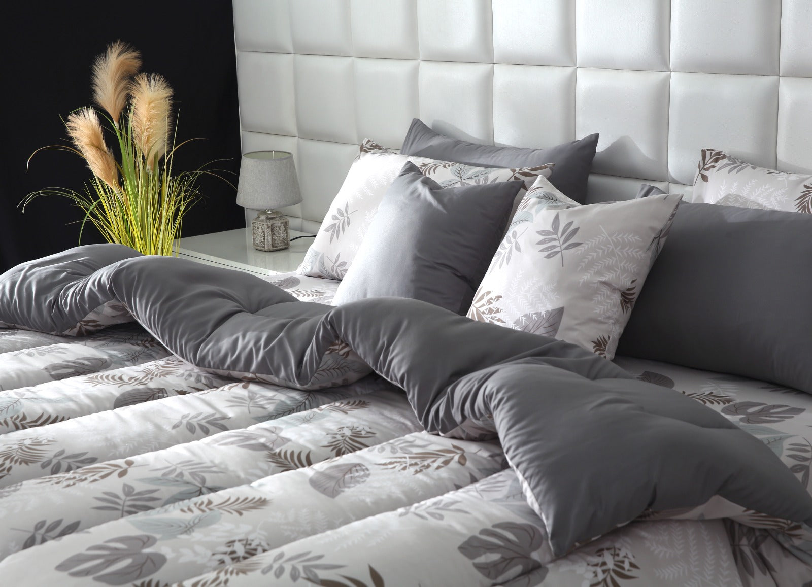 8 PCs Winter Razai Set-Leaf Style(With Grey Reverse) Comforters Apricot