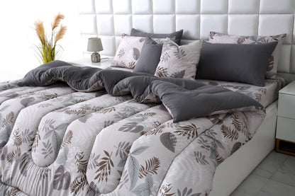 8 PCs Winter Razai Set-Leaf Style(With Grey Reverse) Comforters Apricot