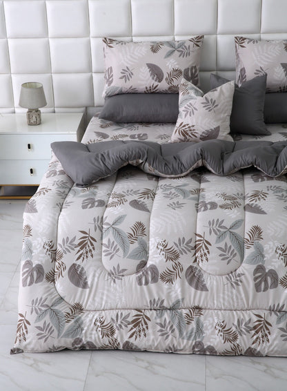 8 PCs Winter Razai Set-Leaf Style(With Grey Reverse) Comforters Apricot