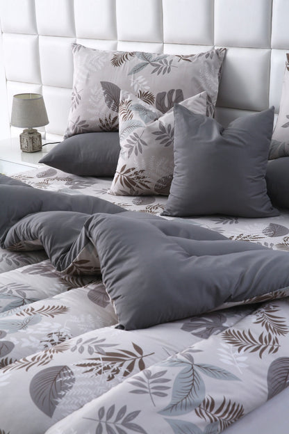 8 PCs Winter Razai Set-Leaf Style(With Grey Reverse) Comforters Apricot