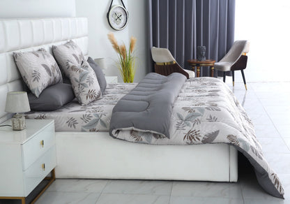 8 PCs Winter Razai Set-Leaf Style(With Grey Reverse) Comforters Apricot