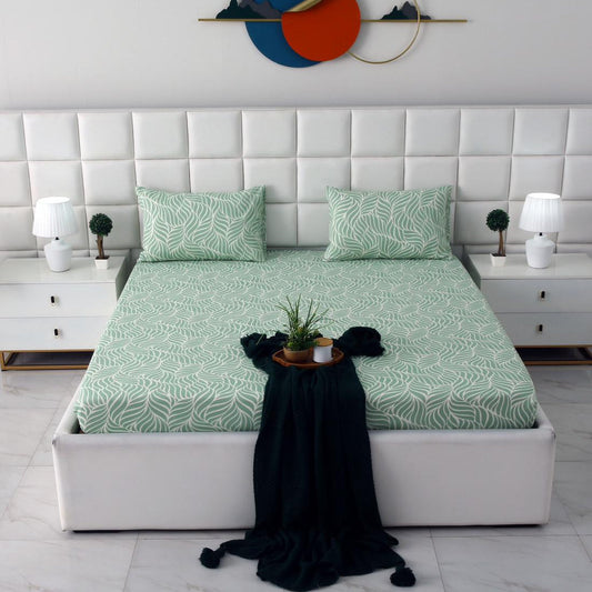 Fitted Bed Sheet-Leafy Spiral Fitted Sheets Apricot