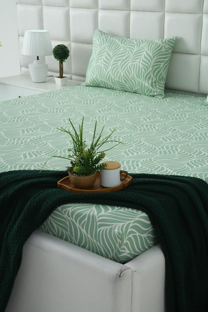 Fitted Bed Sheet-Leafy Spiral Fitted Sheets Apricot