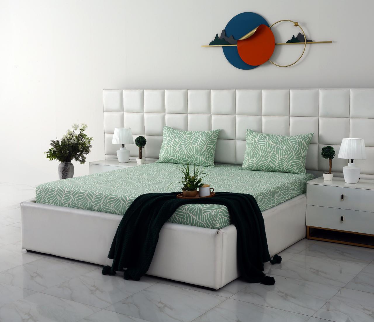 Fitted Bed Sheet-Leafy Spiral Fitted Sheets Apricot