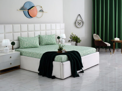 Fitted Bed Sheet-Leafy Spiral Fitted Sheets Apricot