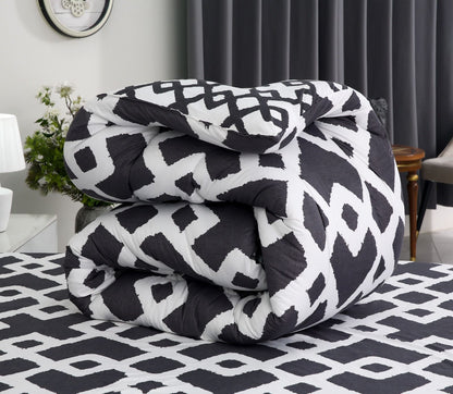 5 PCs Single Razai Set-Grey Diamond Comforters Apricot