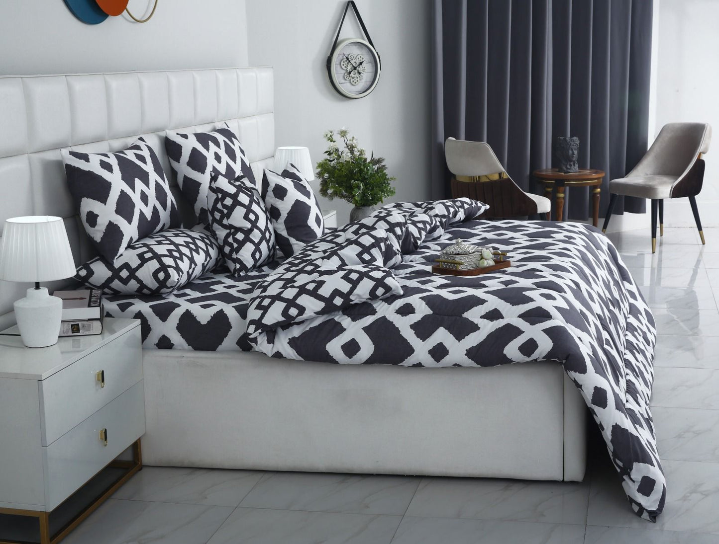 5 PCs Single Razai Set-Grey Diamond Comforters Apricot