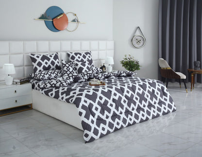 8 PCs Winter Razai Set-Grey Diamond Comforters Apricot