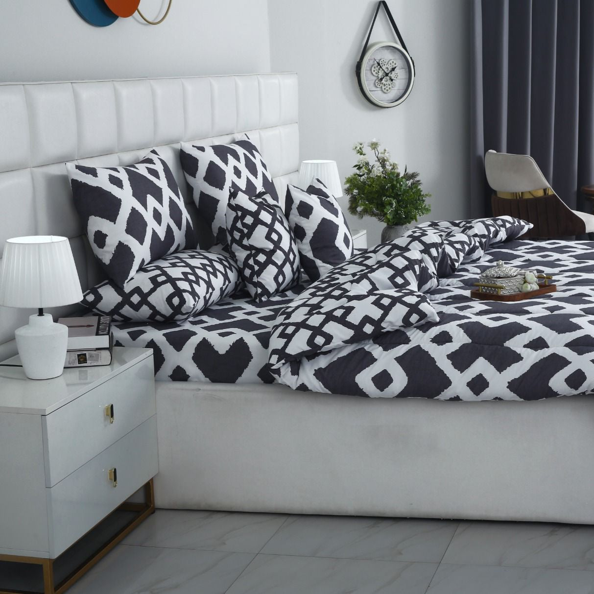 5 PCs Single Razai Set-Grey Diamond Comforters Apricot