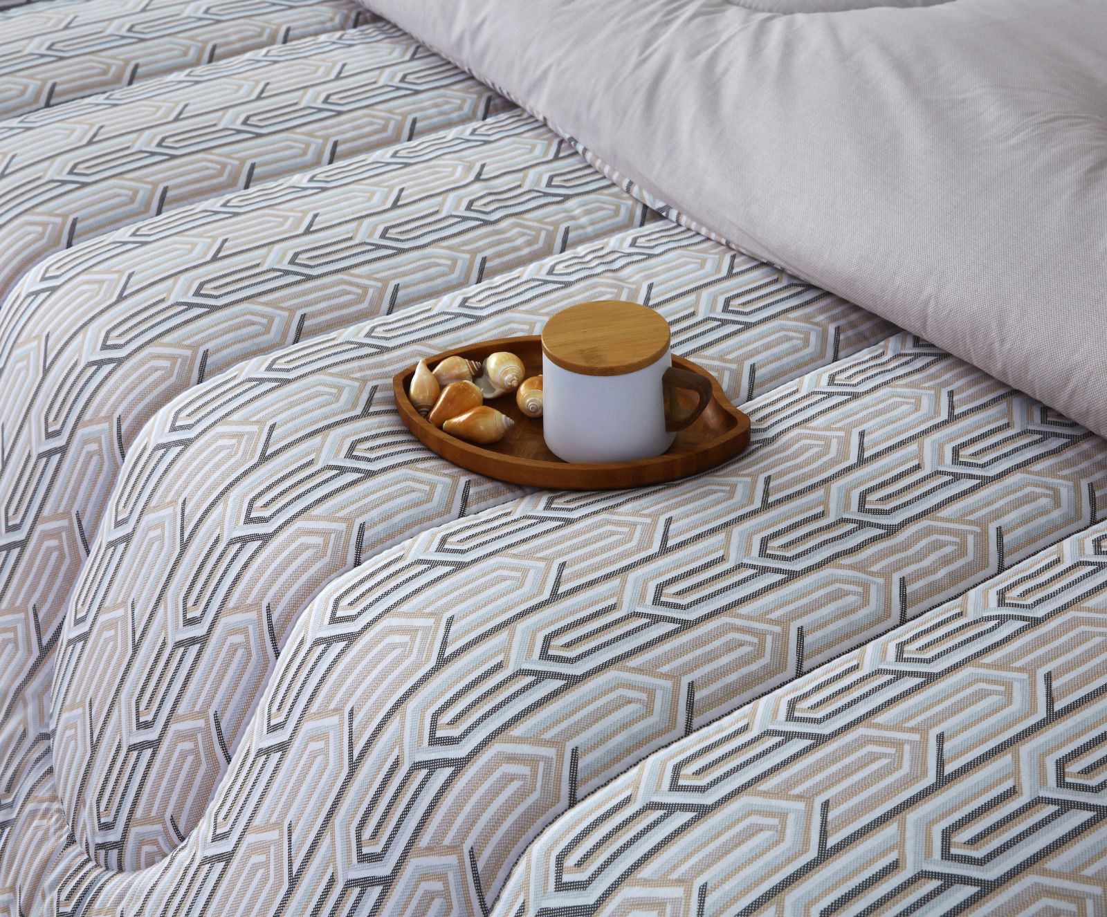 8 PCs Winter Razai Set-Beige Shapes Comforters Apricot