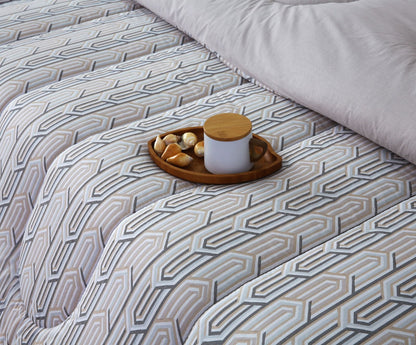 8 PCs Winter Razai Set-Beige Shapes Comforters Apricot