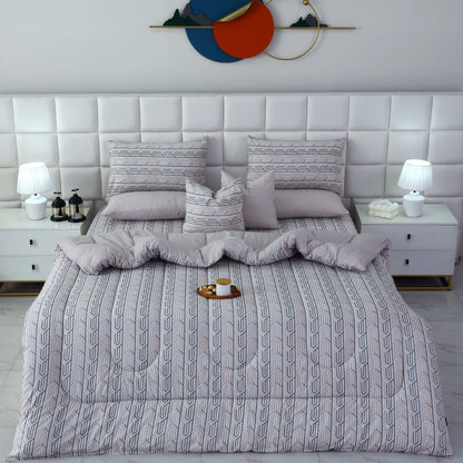 8 PCs Winter Razai Set-Beige Shapes Comforters Apricot