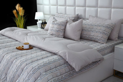 8 PCs Winter Razai Set-Beige Shapes Comforters Apricot