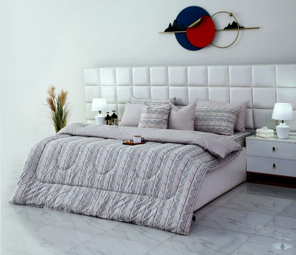 8 PCs Winter Razai Set-Beige Shapes Comforters Apricot