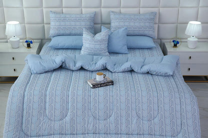 8 PCs Winter Razai Set-Blue Shapes Comforters Apricot