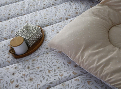 8 PCs Winter Razai Set-Corsage Flower Comforters Apricot