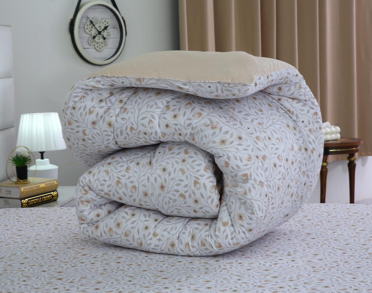 8 PCs Winter Razai Set-Corsage Flower Comforters Apricot