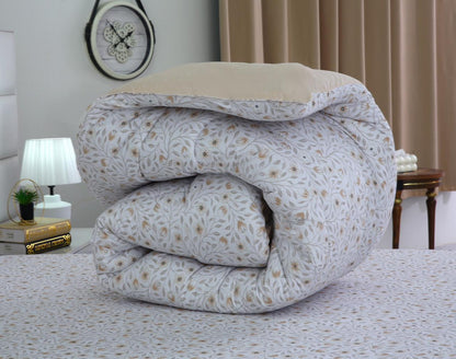 8 PCs Winter Razai Set-Corsage Flower Comforters Apricot