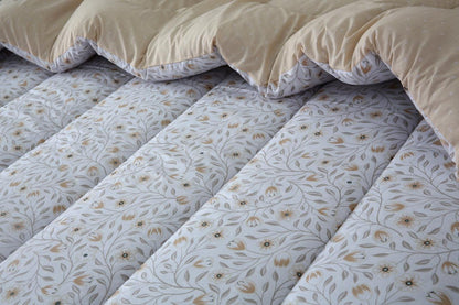 8 PCs Winter Razai Set-Corsage Flower Comforters Apricot