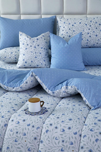 8 PCs Winter Razai Set-Bellflower Comforters Apricot