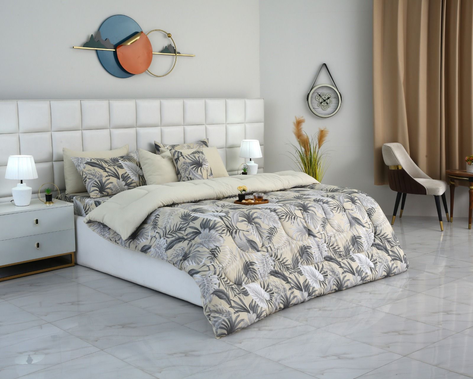 8 PCs Winter Razai Set-Hawaii(With Base Reverse) Comforters Apricot