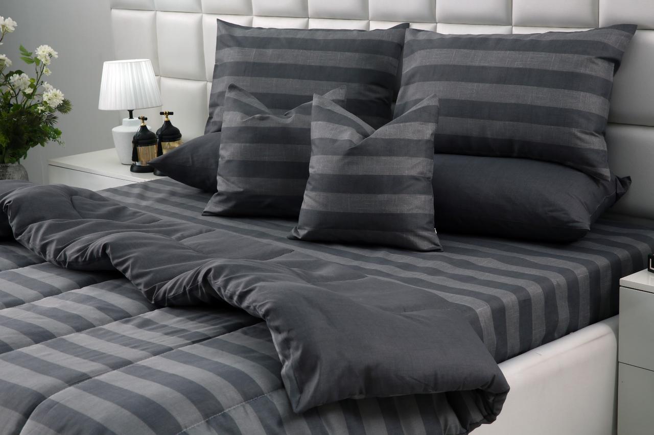 8 PCs Winter Razai Set-Charcoal Stripes Comforters Apricot