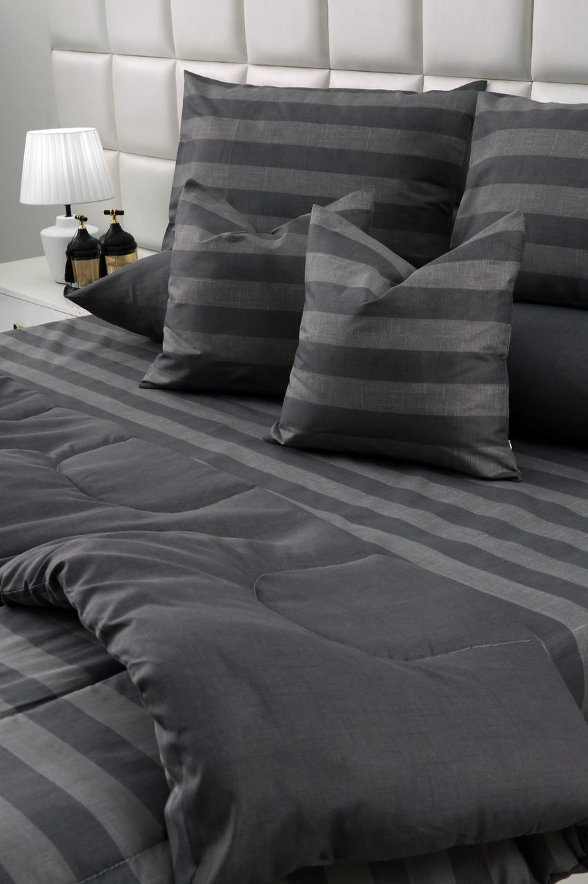 8 PCs Winter Razai Set-Charcoal Stripes Comforters Apricot