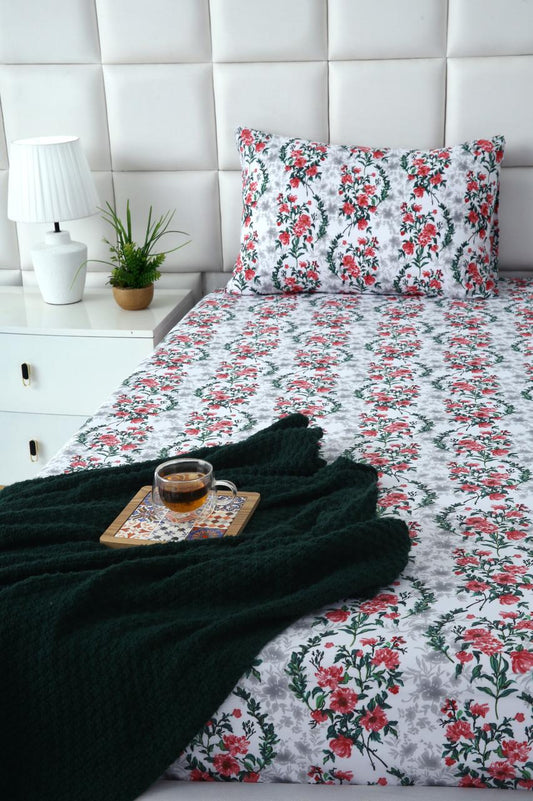 2Pcs Single Bed Sheet-Emerald Blooms single bed sheet Apricot