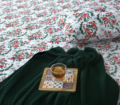 2Pcs Single Bed Sheet-Emerald Blooms single bed sheet Apricot