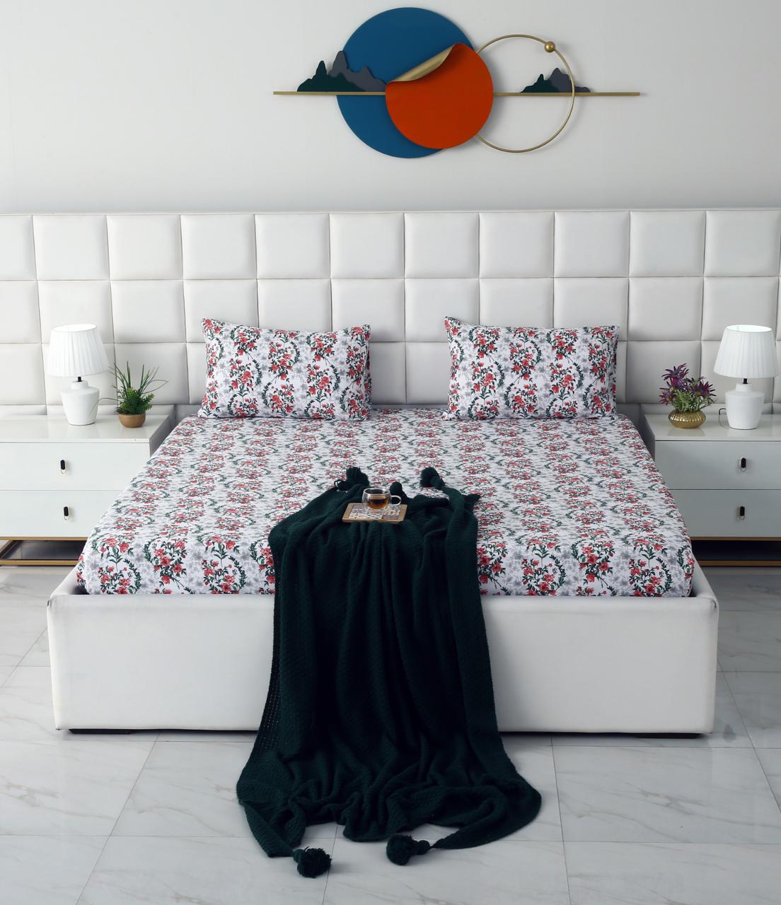 Fitted Bed Sheet-Emerald Blooms Fitted Sheets Apricot