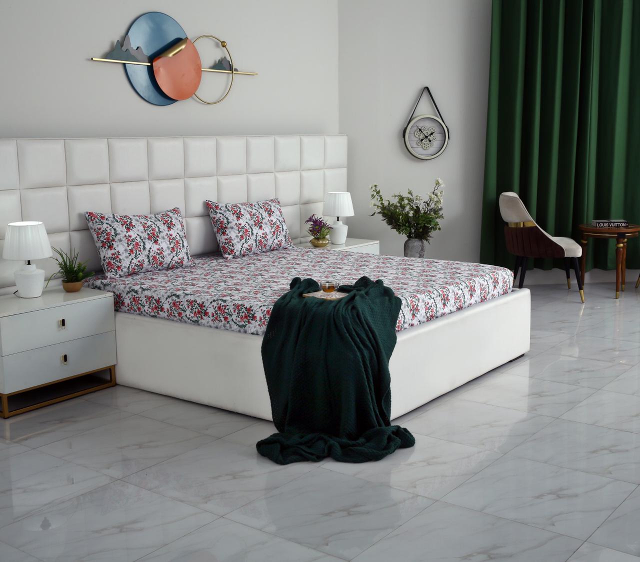 Fitted Bed Sheet-Emerald Blooms Fitted Sheets Apricot