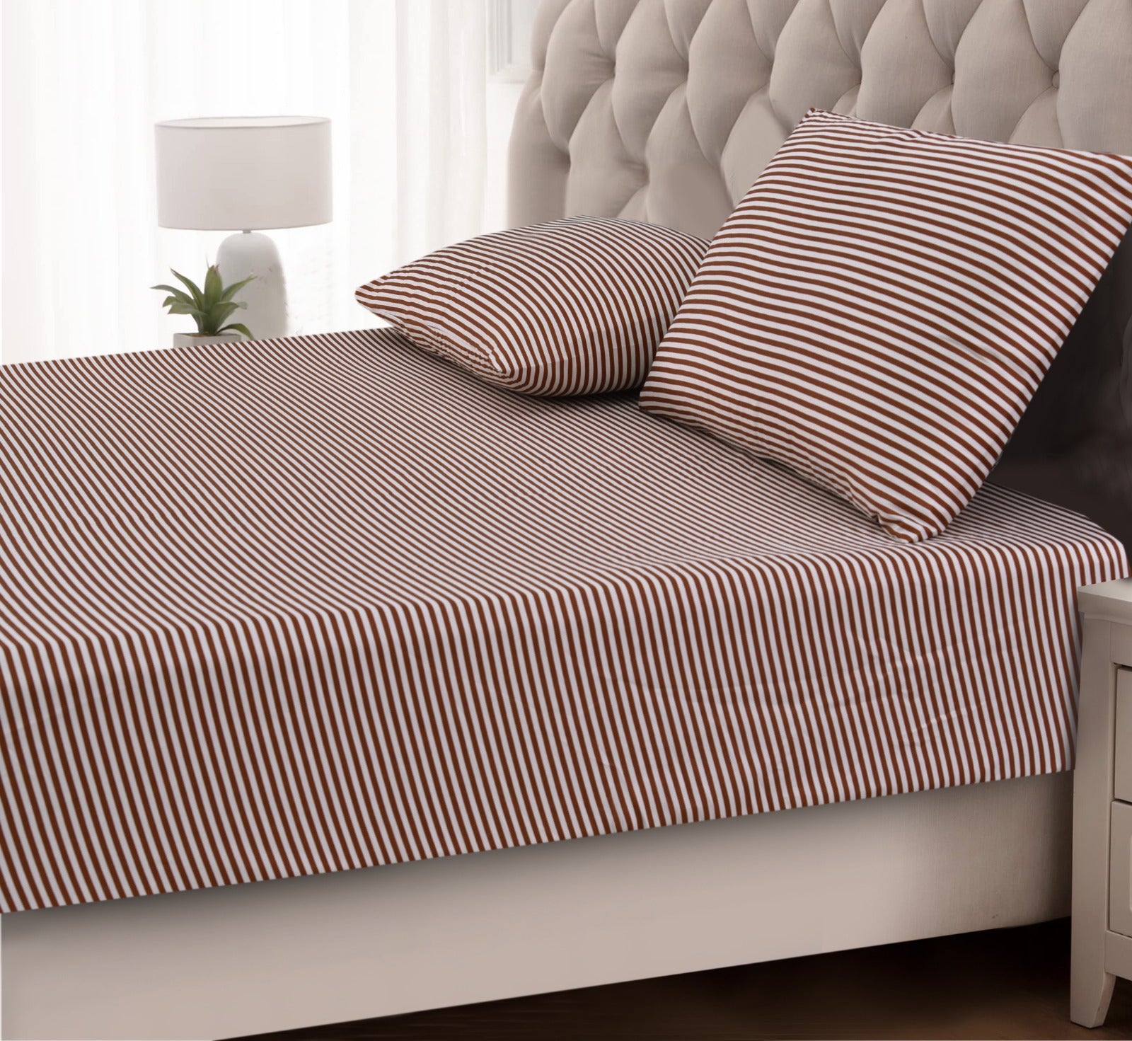 Fitted Bed Sheet-Brown Stripes Fitted Sheets Apricot