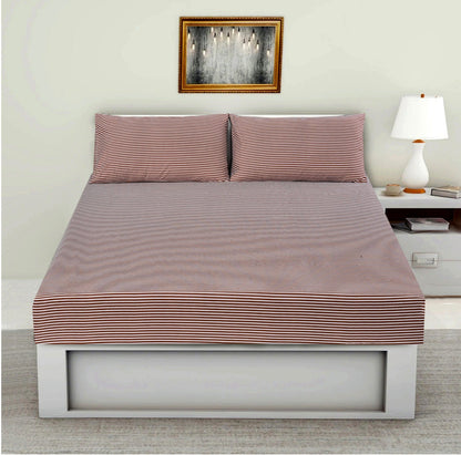 Fitted Bed Sheet-Brown Stripes Fitted Sheets Apricot