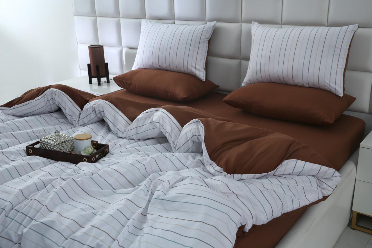 6 PCs Quilt Cover Set-Brown Stripes Duvet Cover Apricot