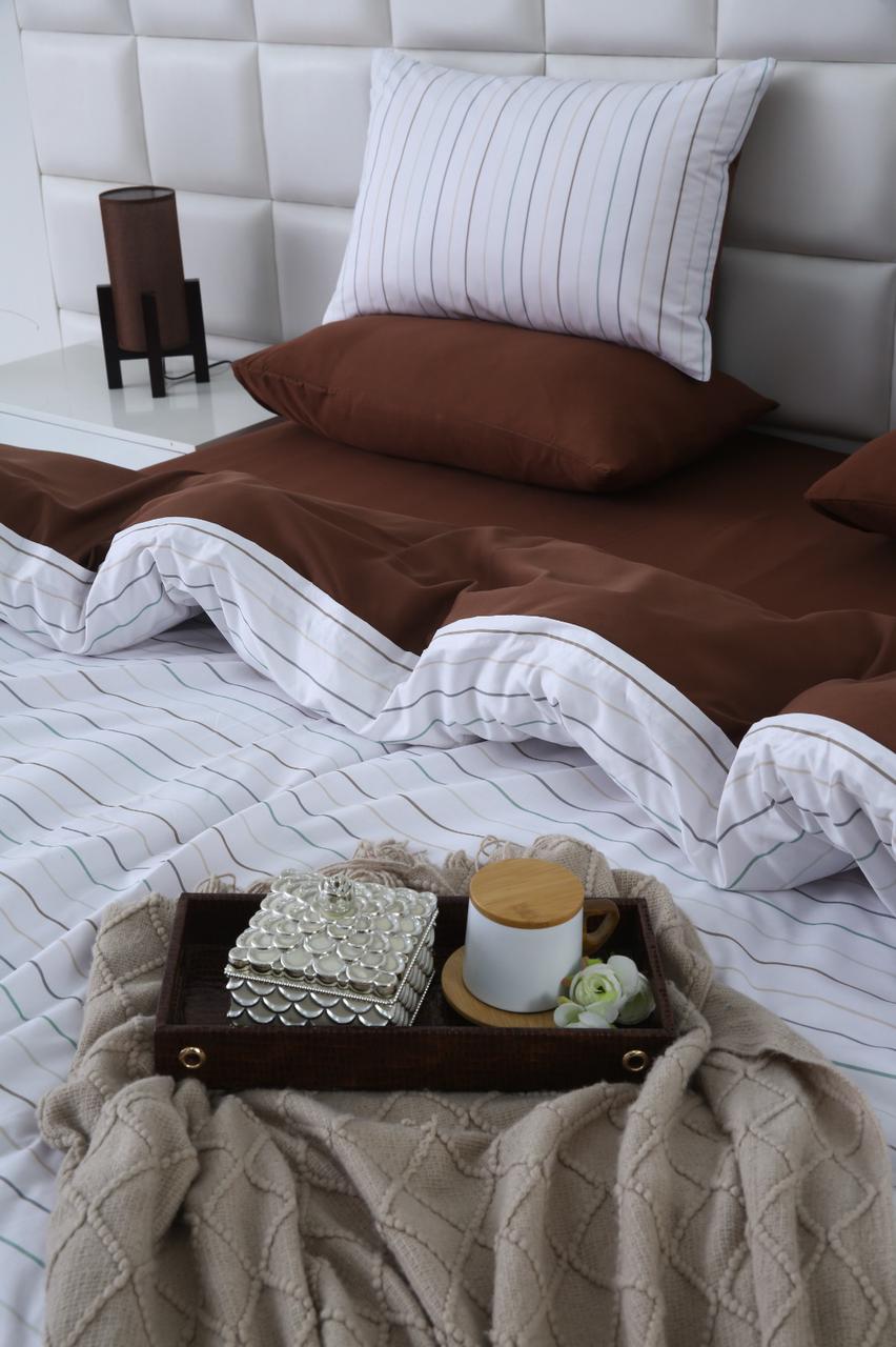 6 PCs Quilt Cover Set-Brown Stripes Duvet Cover Apricot